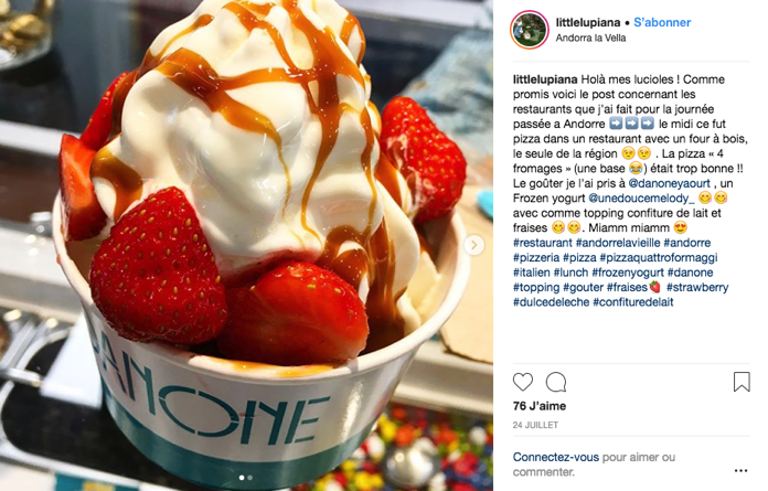 Influence food instagram Le goûter de Littlelupiana chez Danone Yaourt en Andorre
