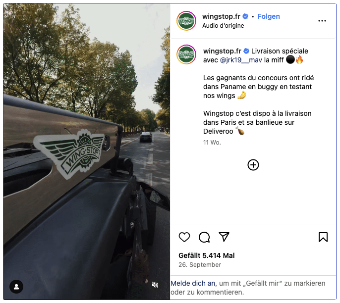 Campagne d'influence pour Wingstop avec le rappeur JRK19 et un tour en buggy dans Paris